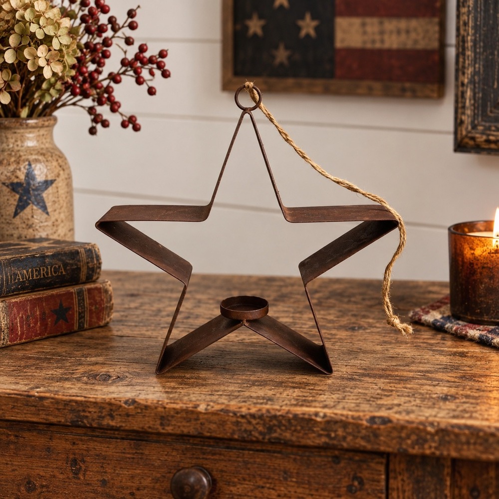 Rustic Brown Metal Star Hanging Tea Light Candle Holder Farmhouse Decor 9 inch